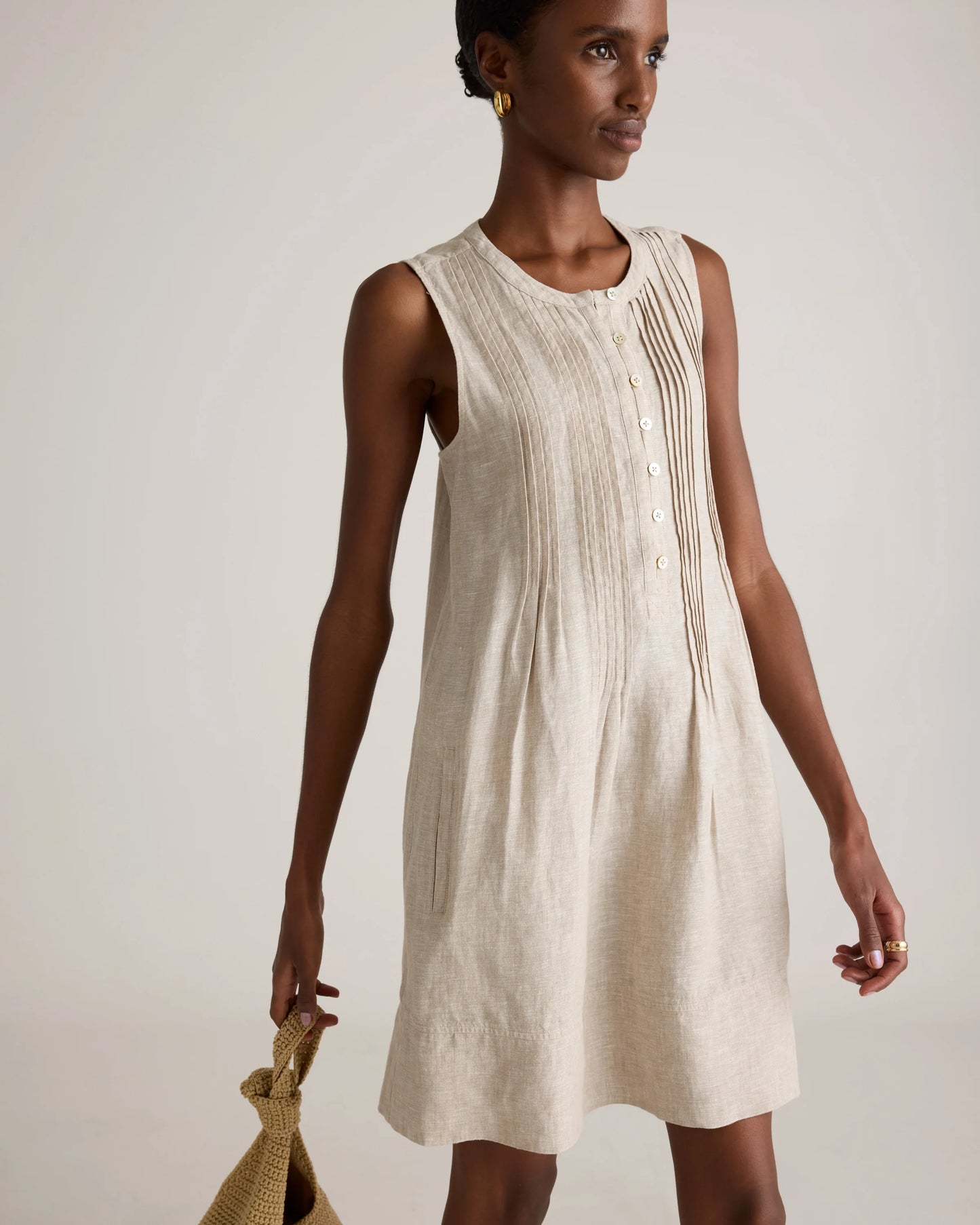 100% European Linen Sleeveless Swing Dress - XS / Classic Mini Gingham