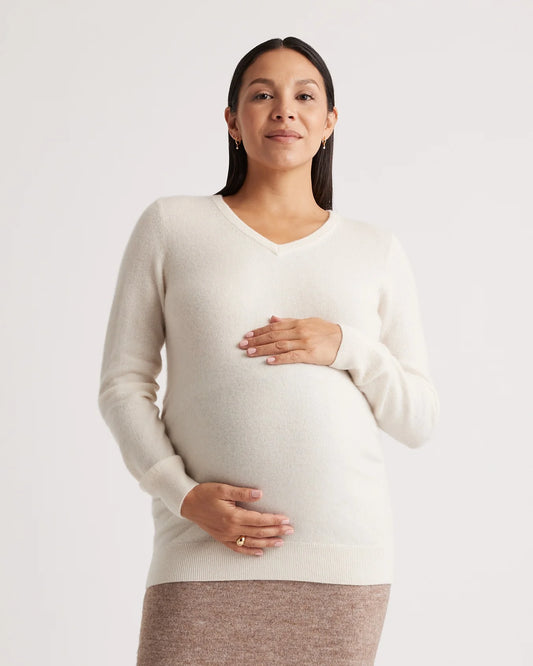 Mongolian Cashmere V-Neck Maternity Sweater - XS / Ivory