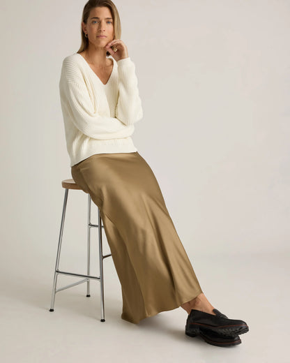 100% Washable Silk Maxi Skirt - XS / Champagne