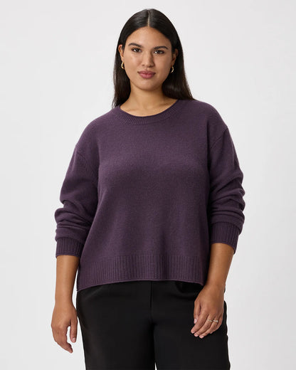 Mongolian Cashmere Boxy Crewneck Sweater - XS / Faded Denim/Brown/Ivory Variegated Stripe