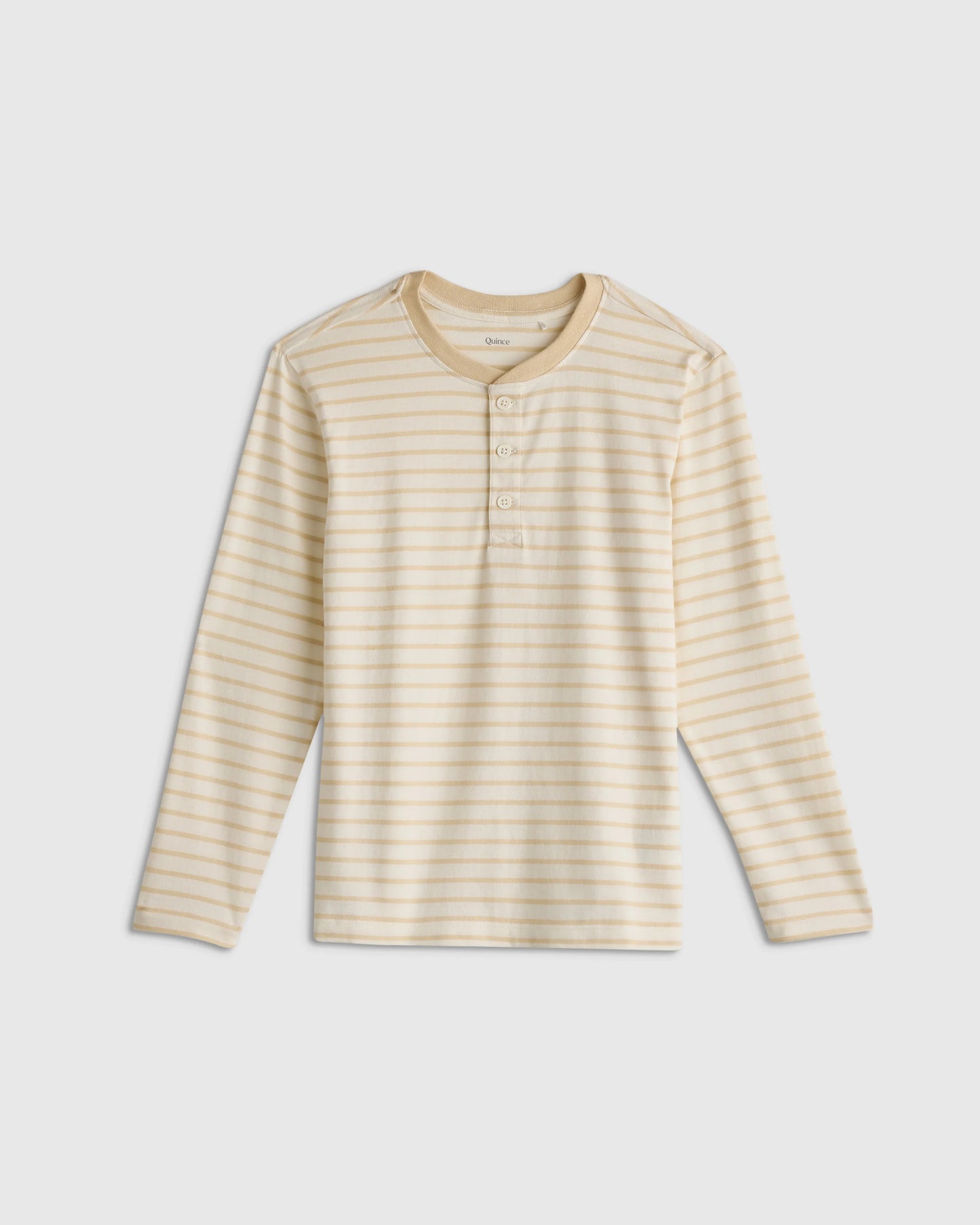 100% Organic Cotton Long Sleeve Henley Tee - 6 / Oatmeal Stripe
