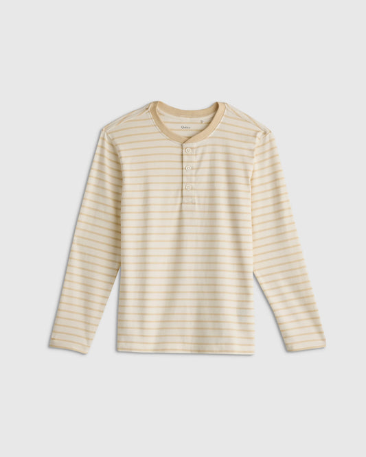 100% Organic Cotton Long Sleeve Henley Tee - 6 / Oatmeal Stripe