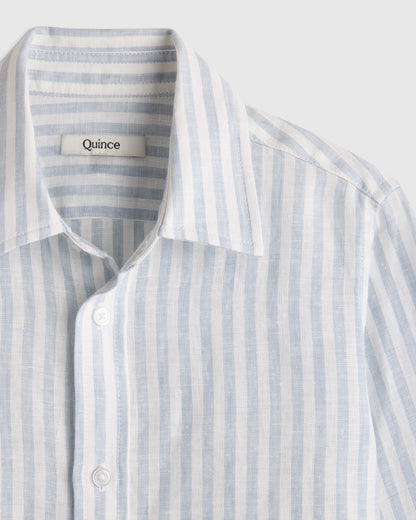 100% European Linen Long Sleeve Shirt - 6 / Sky Blue Mariner Stripe