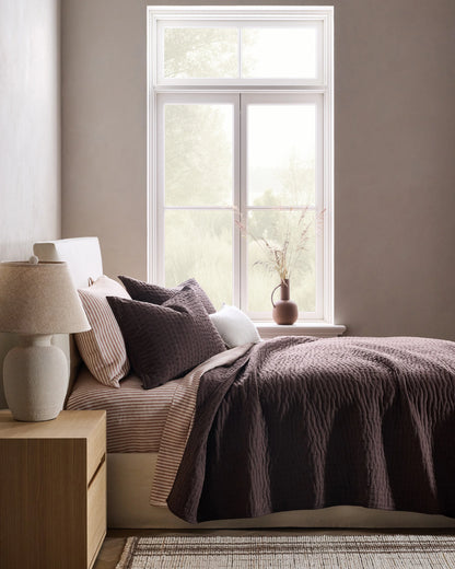 European Linen Cotton Stitch Quilt - Twin / Stone