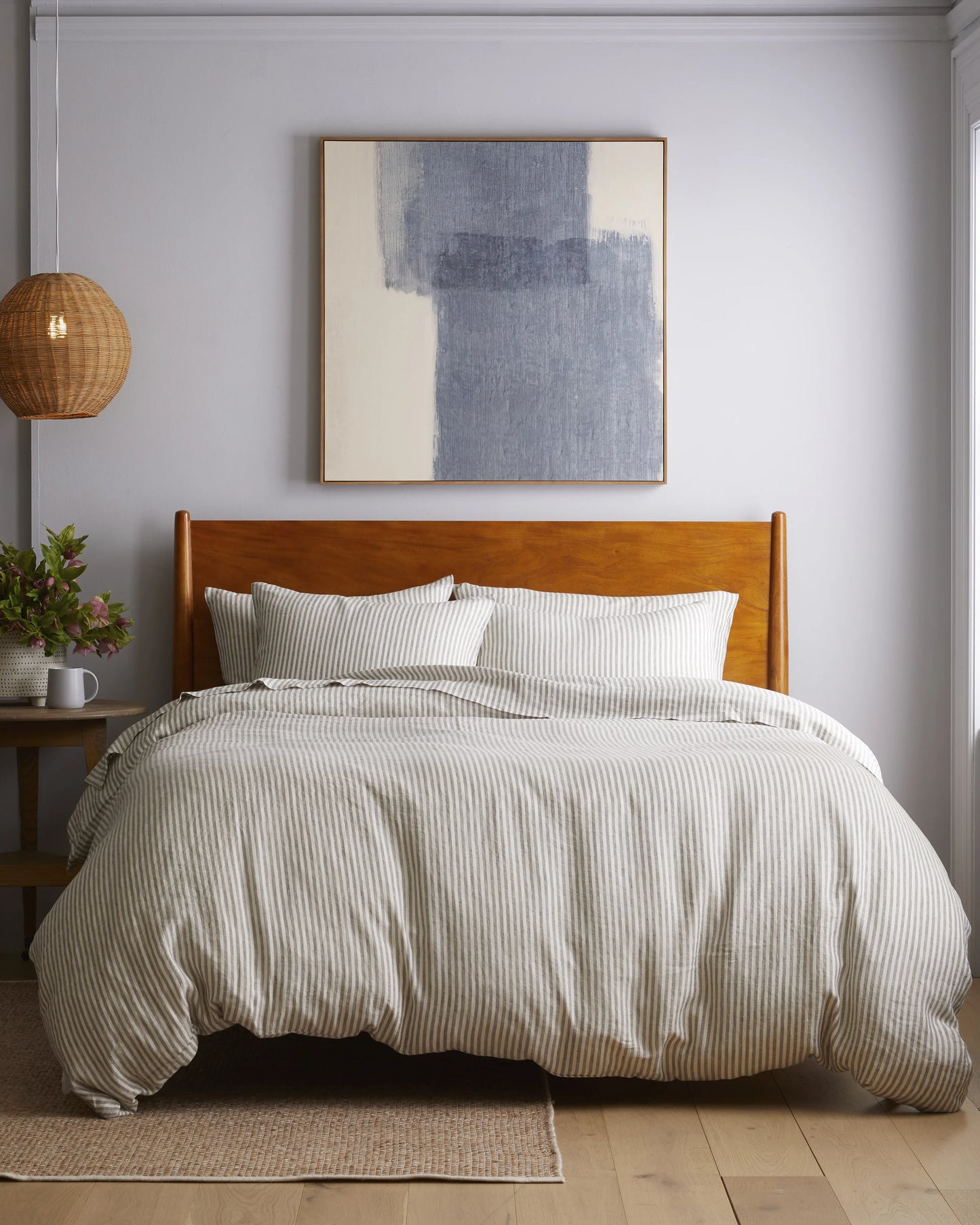 European Linen Stripe Sham Set - Standard / Natural/White Stripe