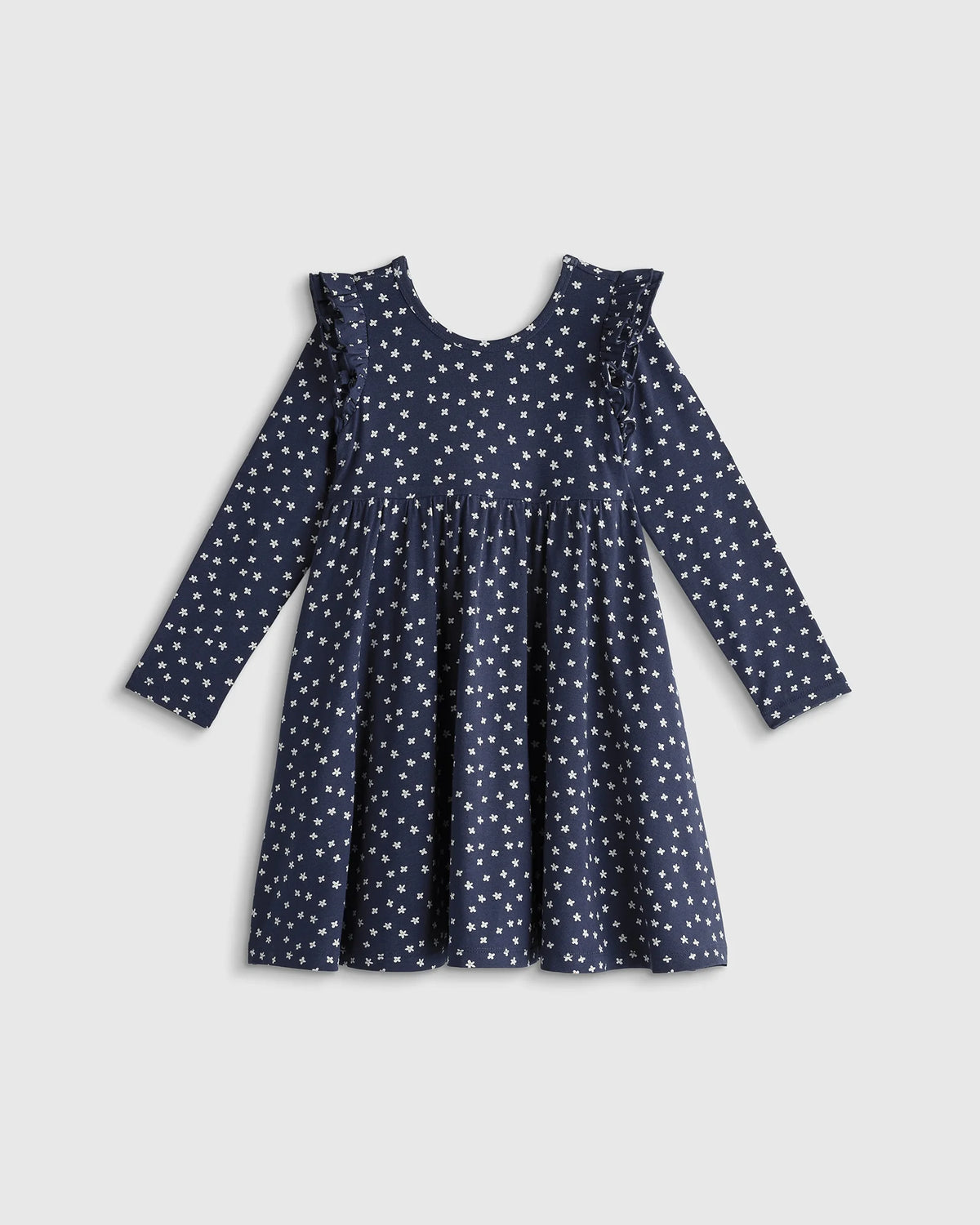 Bamboo Long Sleeve Flutter Twirl Dress - 2T / Navy Blossoms