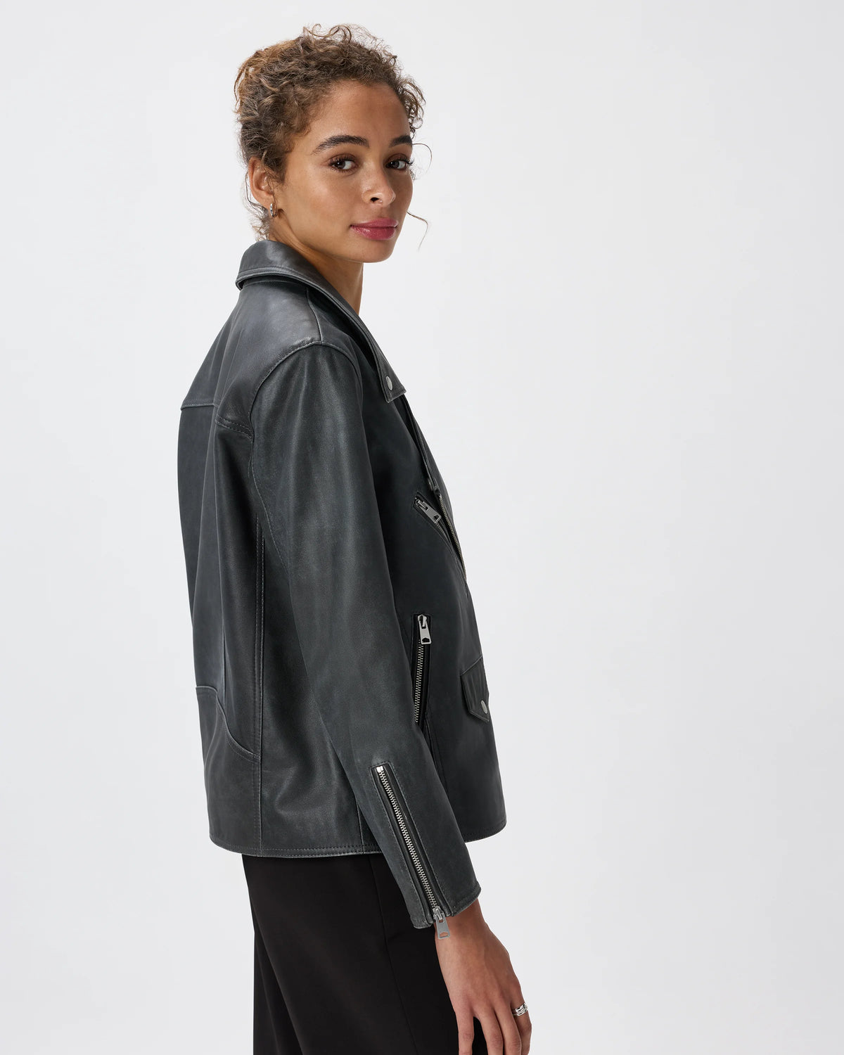 100% Leather Oversized Biker Jacket - XS / True Black