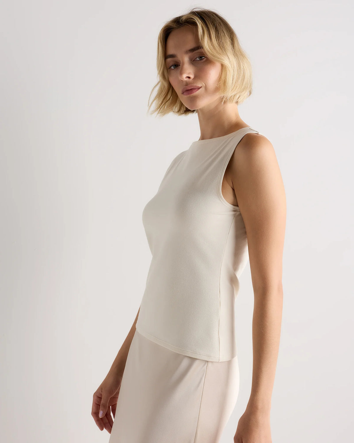 Stretch Cotton Jersey Boat Neck Tank - XS / Heather Grey