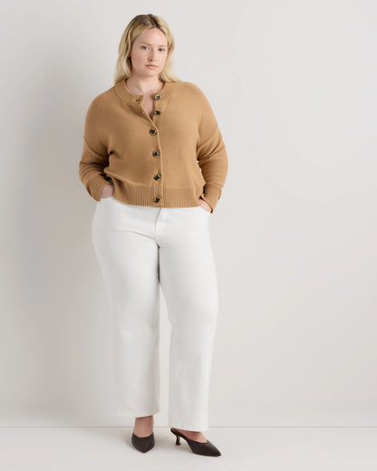 100% Organic Cotton Cropped Cardigan - 1X / Speckled Beige