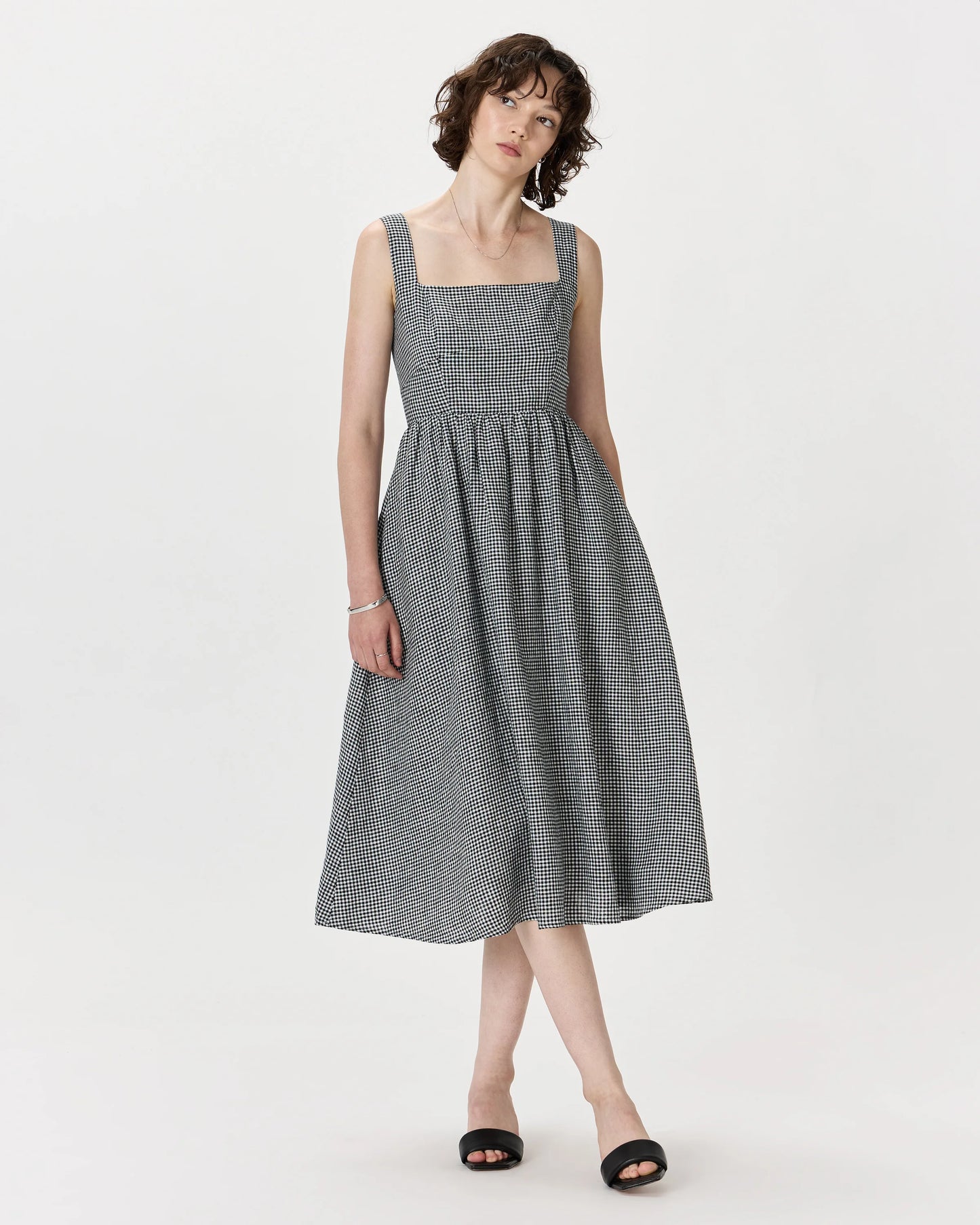 100% European Linen Fit & Flare Midi Dress - XS / Ivory Porcelain Blue Petite Floral