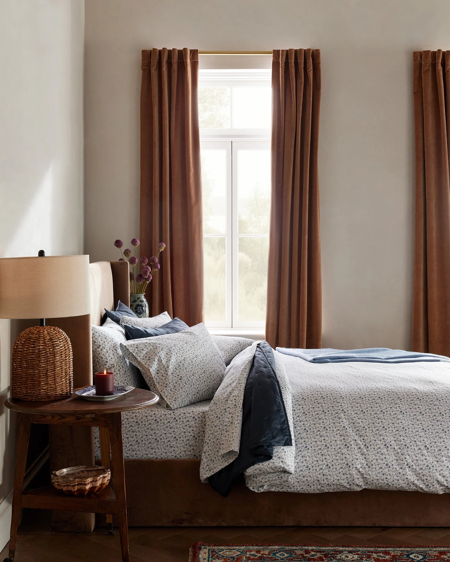 Organic Crisp Percale Floral Deluxe Bedding Bundle - Twin / Toffee Florette