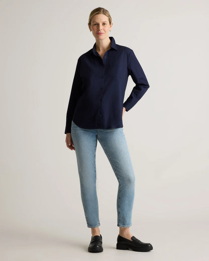100% Organic Cotton Poplin Maternity Long Sleeve Shirt - XS / Classic White