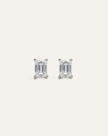14k Gold Lab Grown Diamond Emerald Solitaire Studs - 2ctw - One Size / Yellow Gold