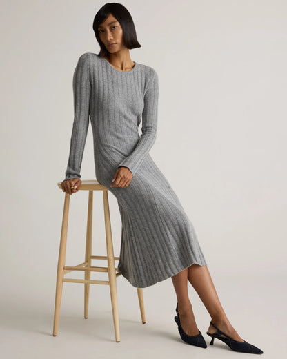Mongolian Cashmere Wide-Rib Midi Dress - XS / Black