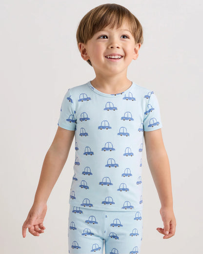 Bamboo Short Sleeve and Shorts Pajama Set - 2T / Lavender Hearts
