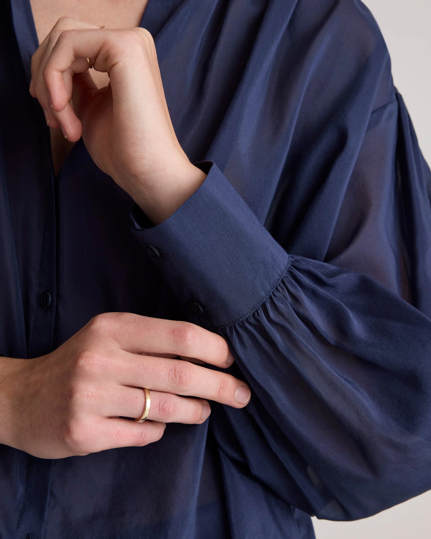 Cotton-Silk Voile Blouson Blouse - XS / Dark Navy