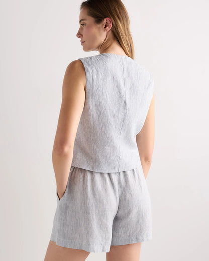 100% European Linen Vest - XS / Blue Pinstripe