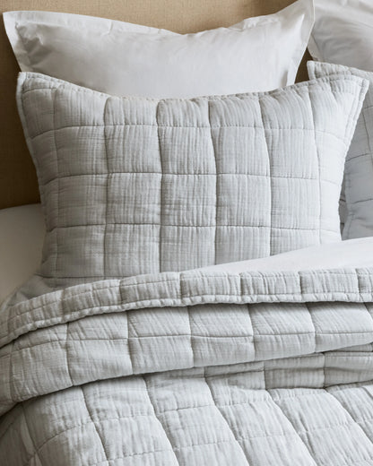 Organic Cotton Gauze Box Quilt Set - Twin / Mineral