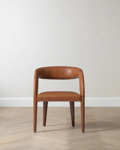 Italian Leather Barrel Back Dining Chair - One Size / Chestnut