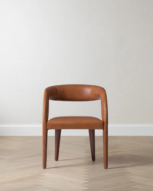 Italian Leather Barrel Back Dining Chair - One Size / Chestnut