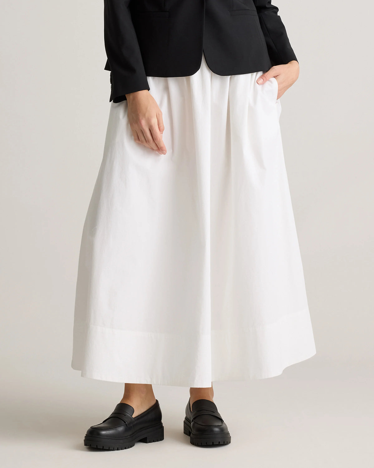 100% Organic Cotton Poplin A-line Maxi Skirt - XS / Classic White
