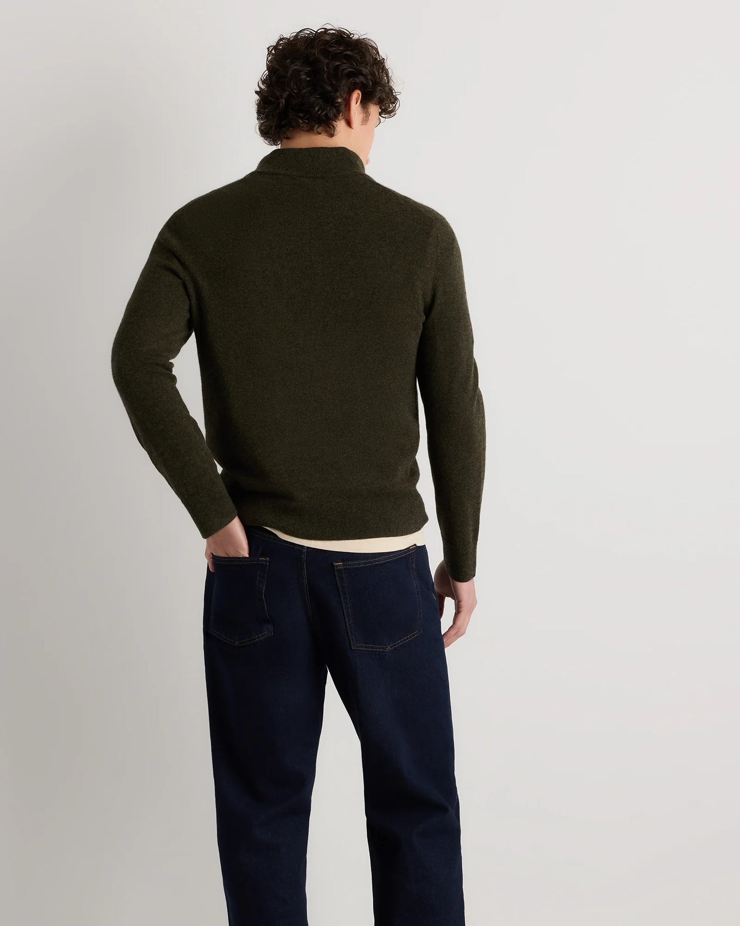 Mongolian Cashmere Quarter Zip Sweater - S / Olive Twist