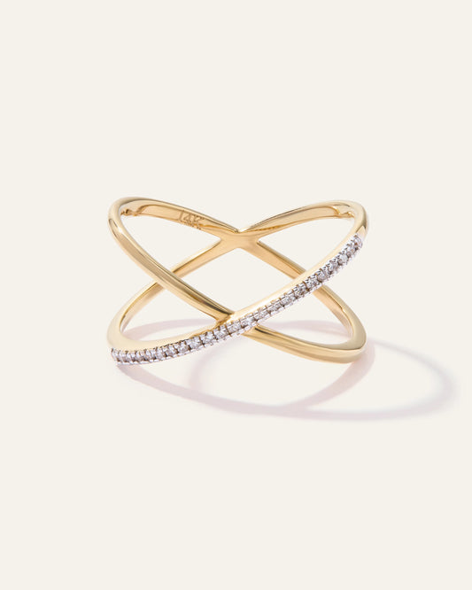 14K Gold Diamond Pave Crossover Ring - 4 / Yellow Gold