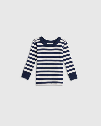 100% Organic Cotton Long Sleeve and Pant Pajama Set - 12-18M / Navy Stripe