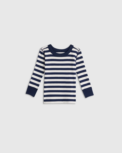 100% Organic Cotton Long Sleeve and Pant Pajama Set - 12-18M / Navy Stripe