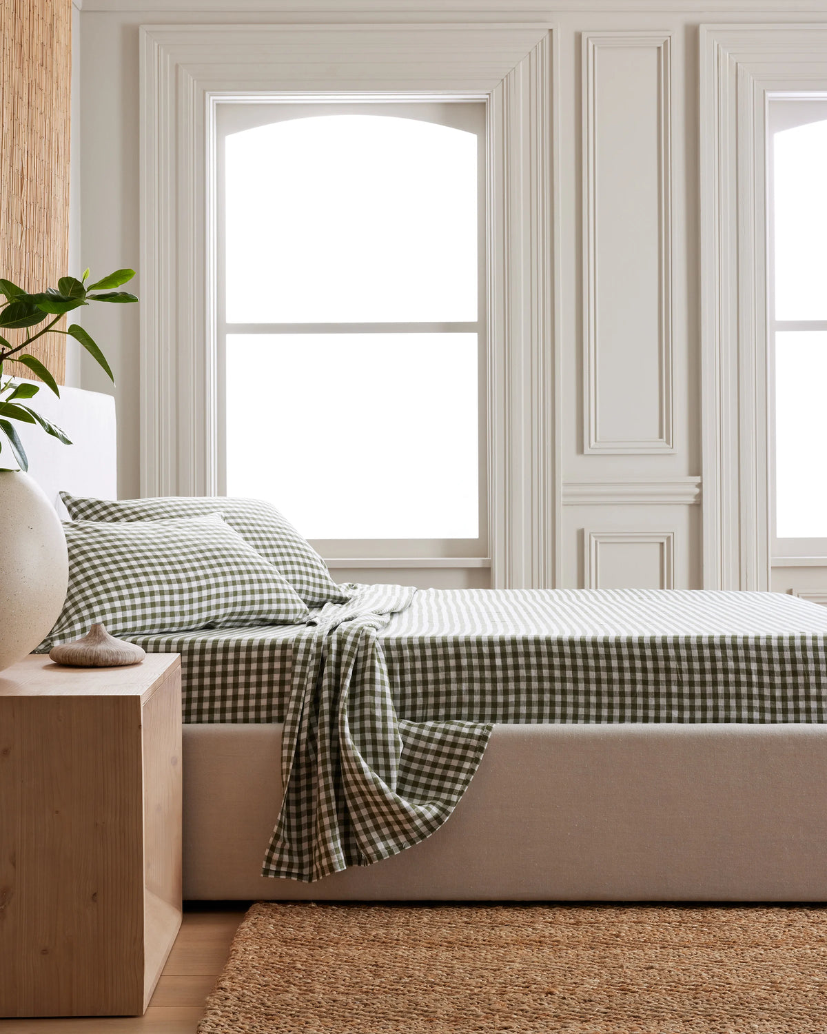European Linen Gingham Sheet Set - Twin / Blue Fog
