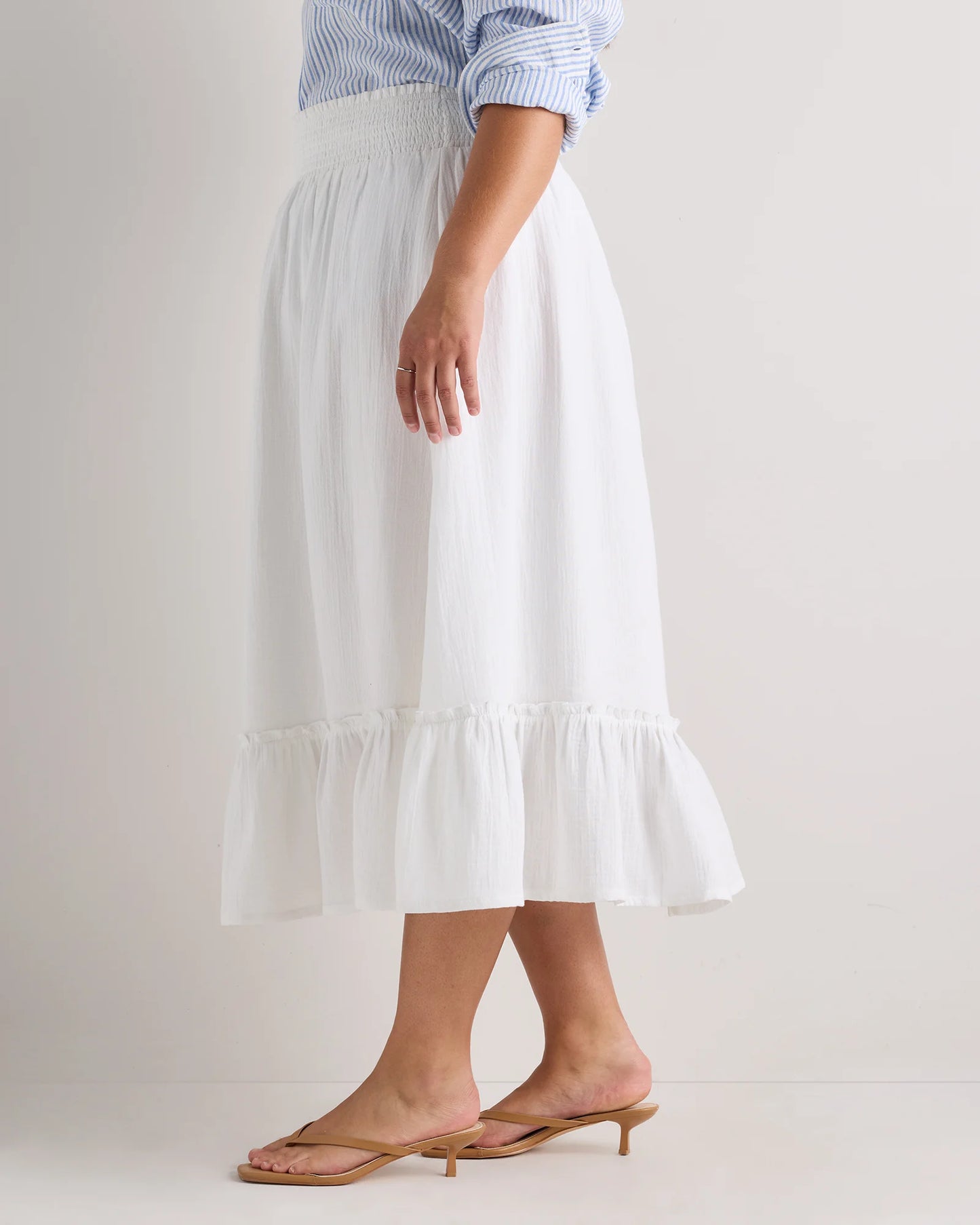 100% Organic Cotton Gauze Smocked Maxi Skirt - 1X / White