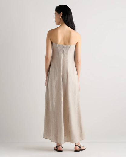 100% European Linen Strapless Maxi Dress - XS / Brick Red Heirloom Floral
