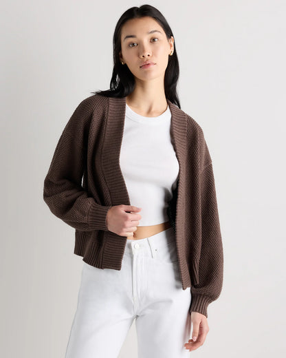 100% Organic Cotton Waffle Stitch Open Cardigan - XS / Sky Blue