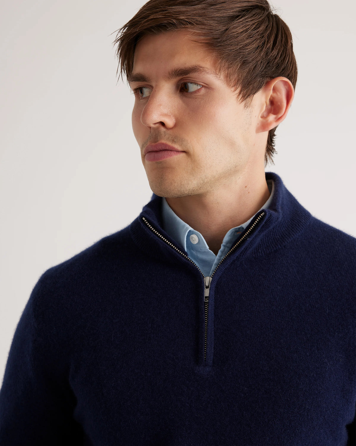 Mongolian Spring Cashmere Quarter Zip Sweater - S / Navy