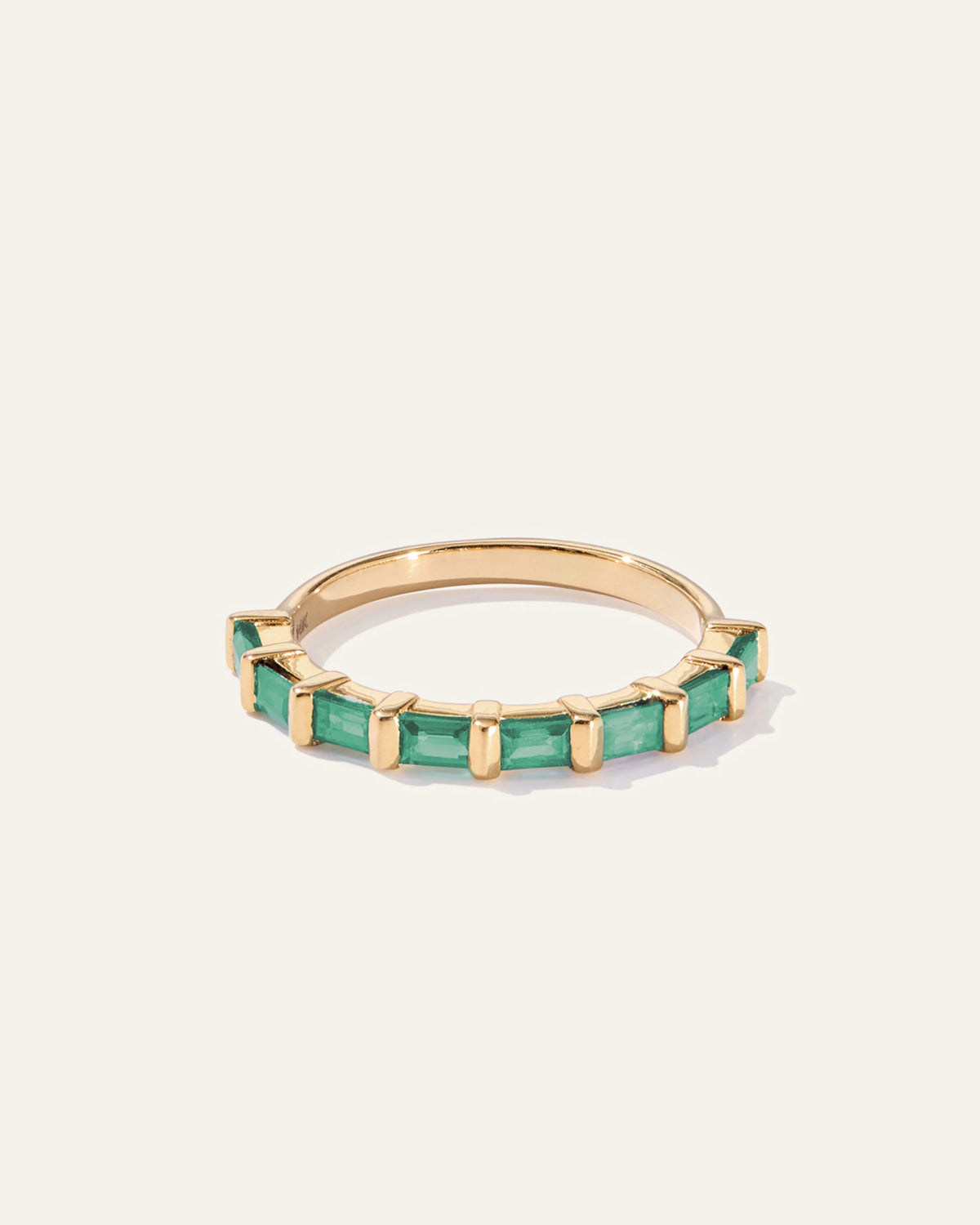 14K Gold Gemstone Baguette Bar Band - 4 / Lab Created Emerald