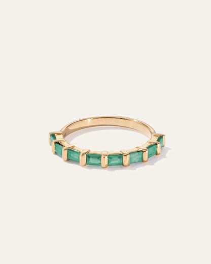 14K Gold Gemstone Baguette Bar Band - 4 / Lab Created Emerald