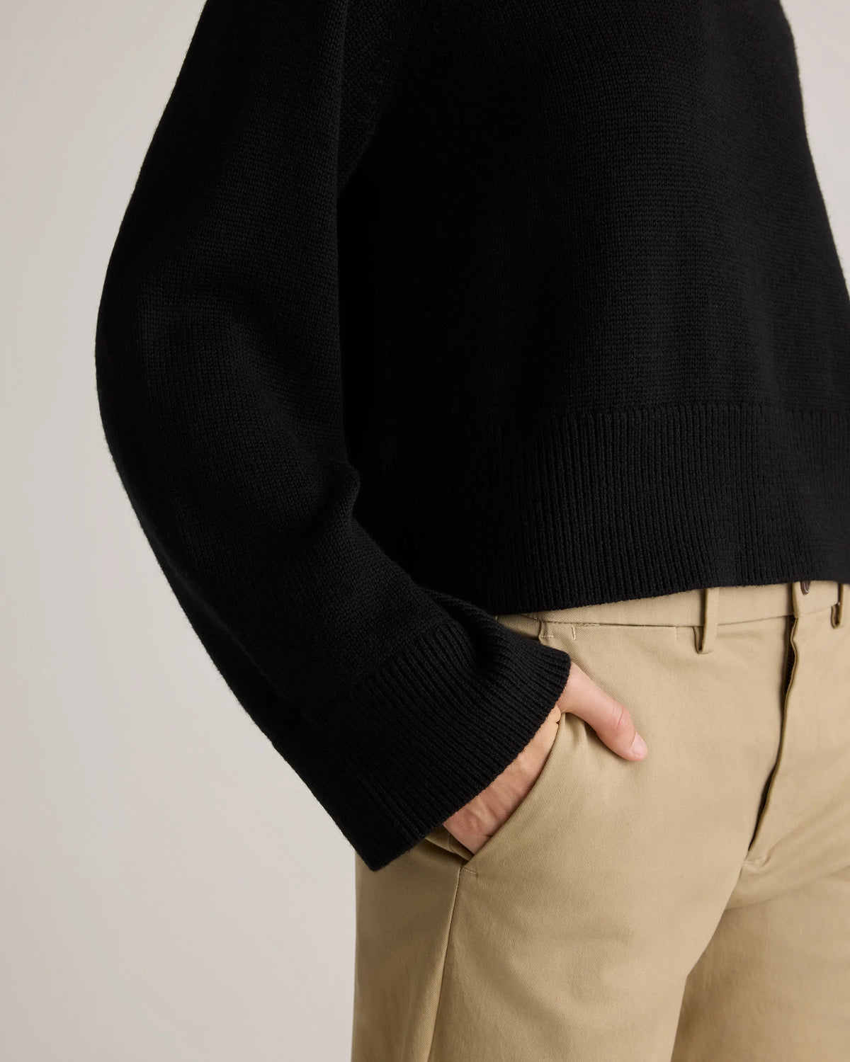 Australian Merino Wool Cropped Mock Neck Sweater - XS / Heather Bone