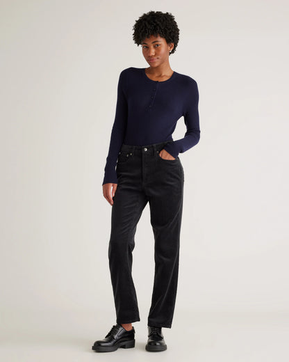 Organic Stretch Corduroy Straight Leg Pants - 0 / Espresso