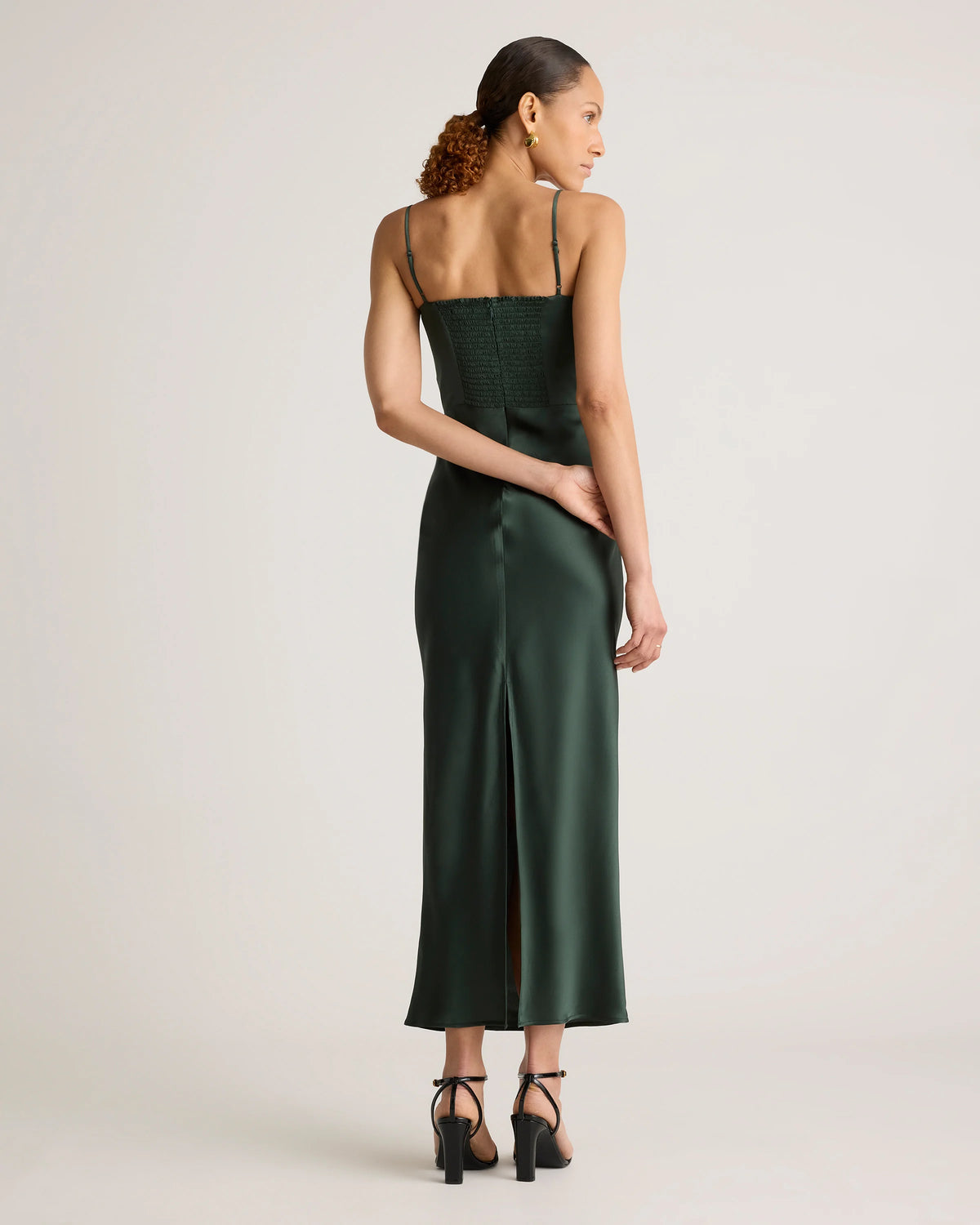 100% Washable Silk Square Neck Maxi Dress - XS / Forest Green