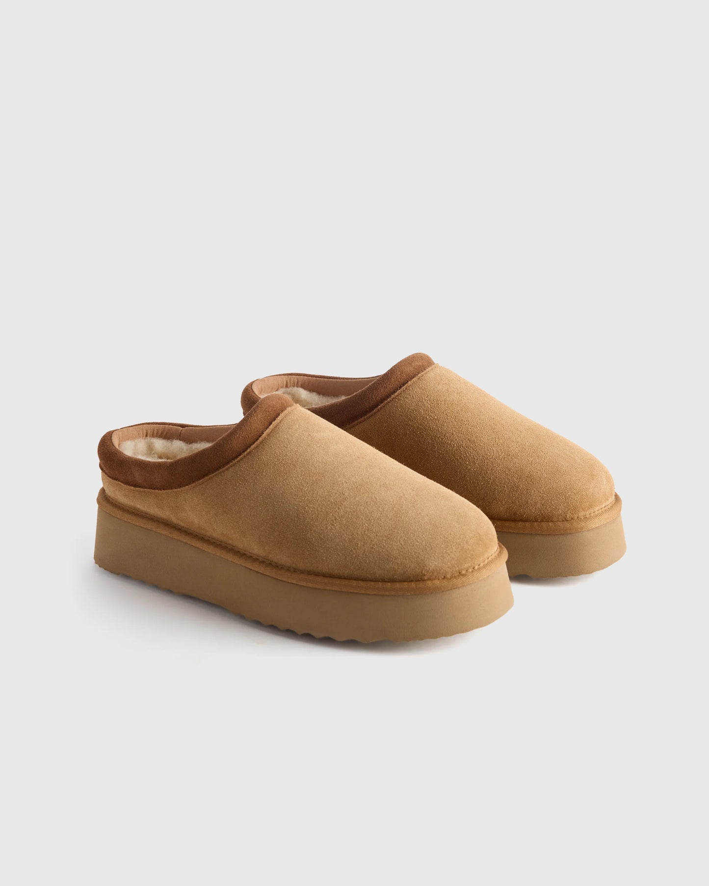 Australian Shearling Platform Clog Slipper - 5 / Pecan