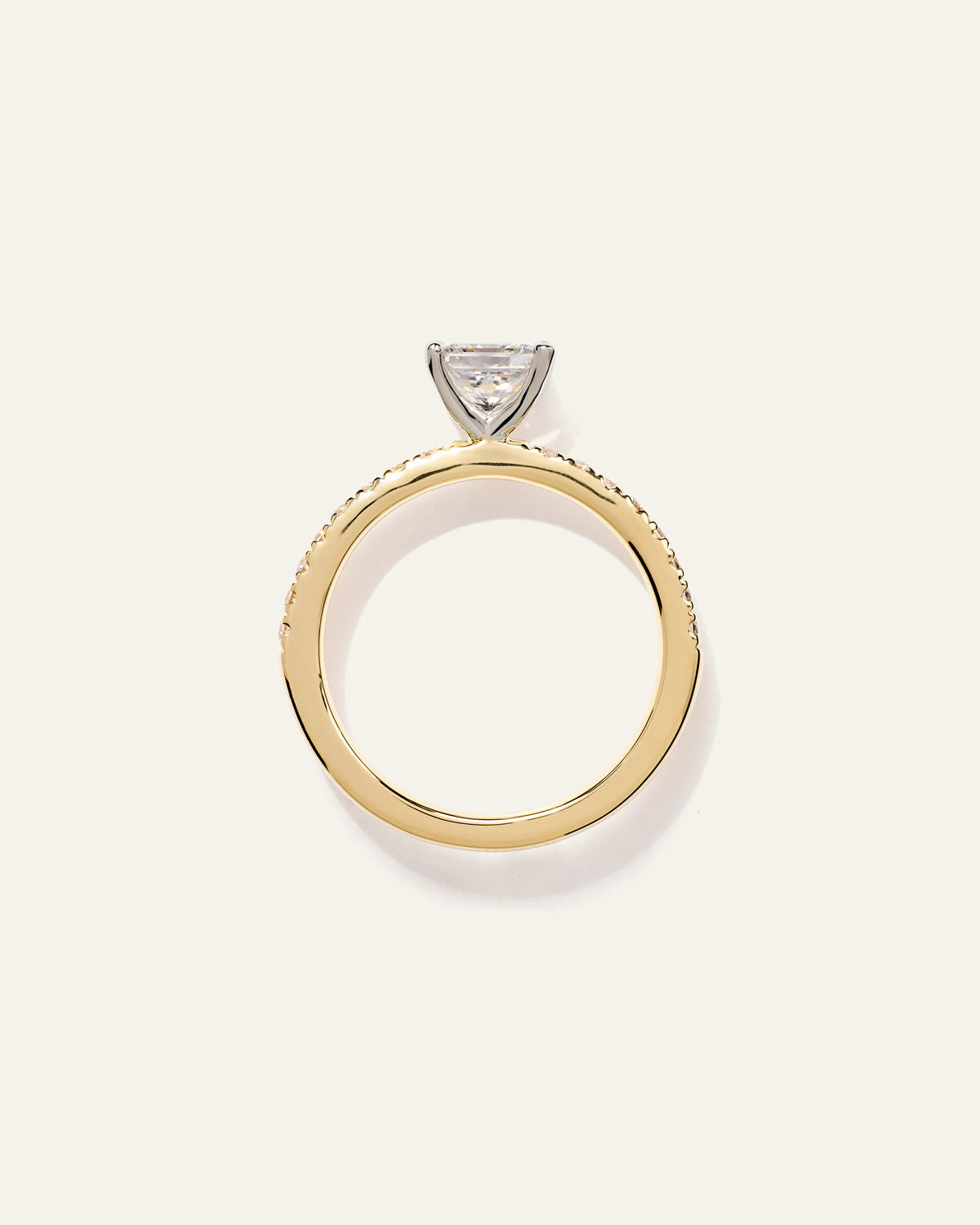 Lab Grown Diamond Princess Petite Pave Engagement Ring - 1ct - 4 / Yellow Gold