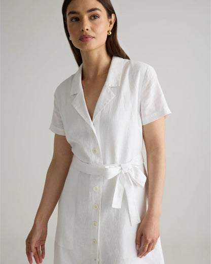 100% European Linen Button Front Dress - XS / Sky Blue Mariner Stripe