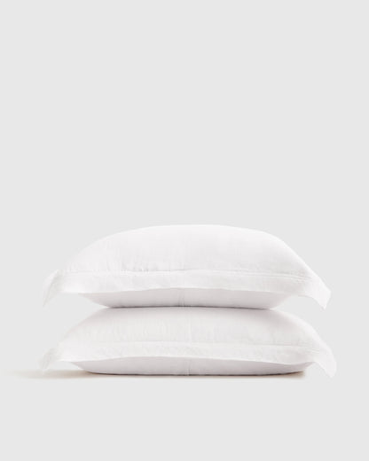 European Linen Double Flange Sham Set - Standard / White