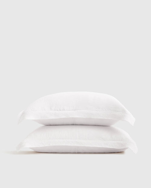 European Linen Double Flange Sham Set - Standard / White