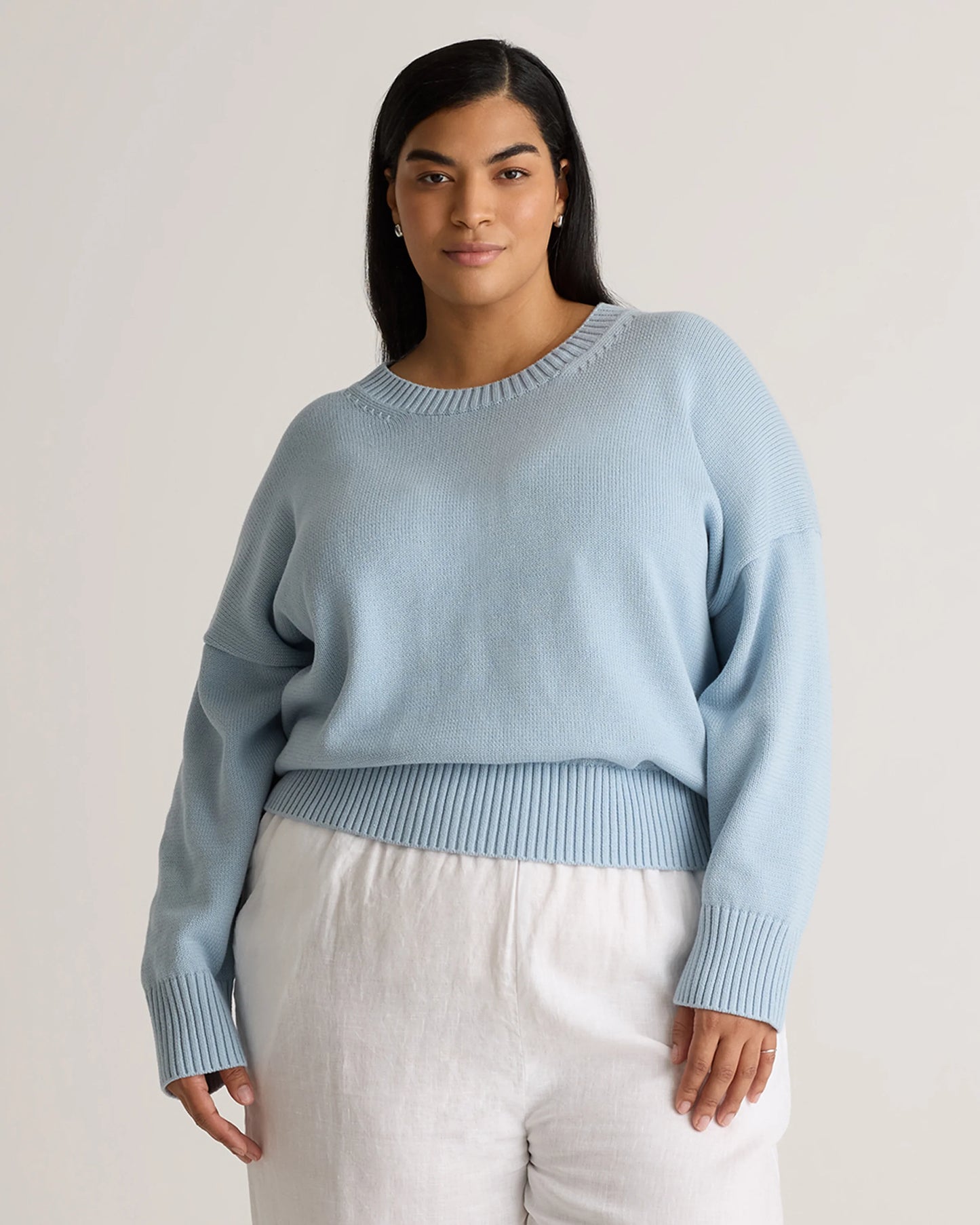 100% Organic Cotton Boyfriend Crew Sweater - 1X / Shell Pink