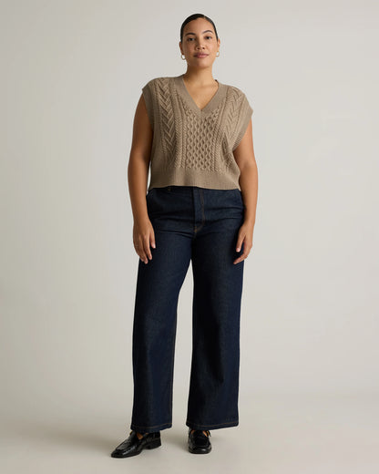 Australian Merino Wool Cable Sweater Vest - XS / Heather Grey