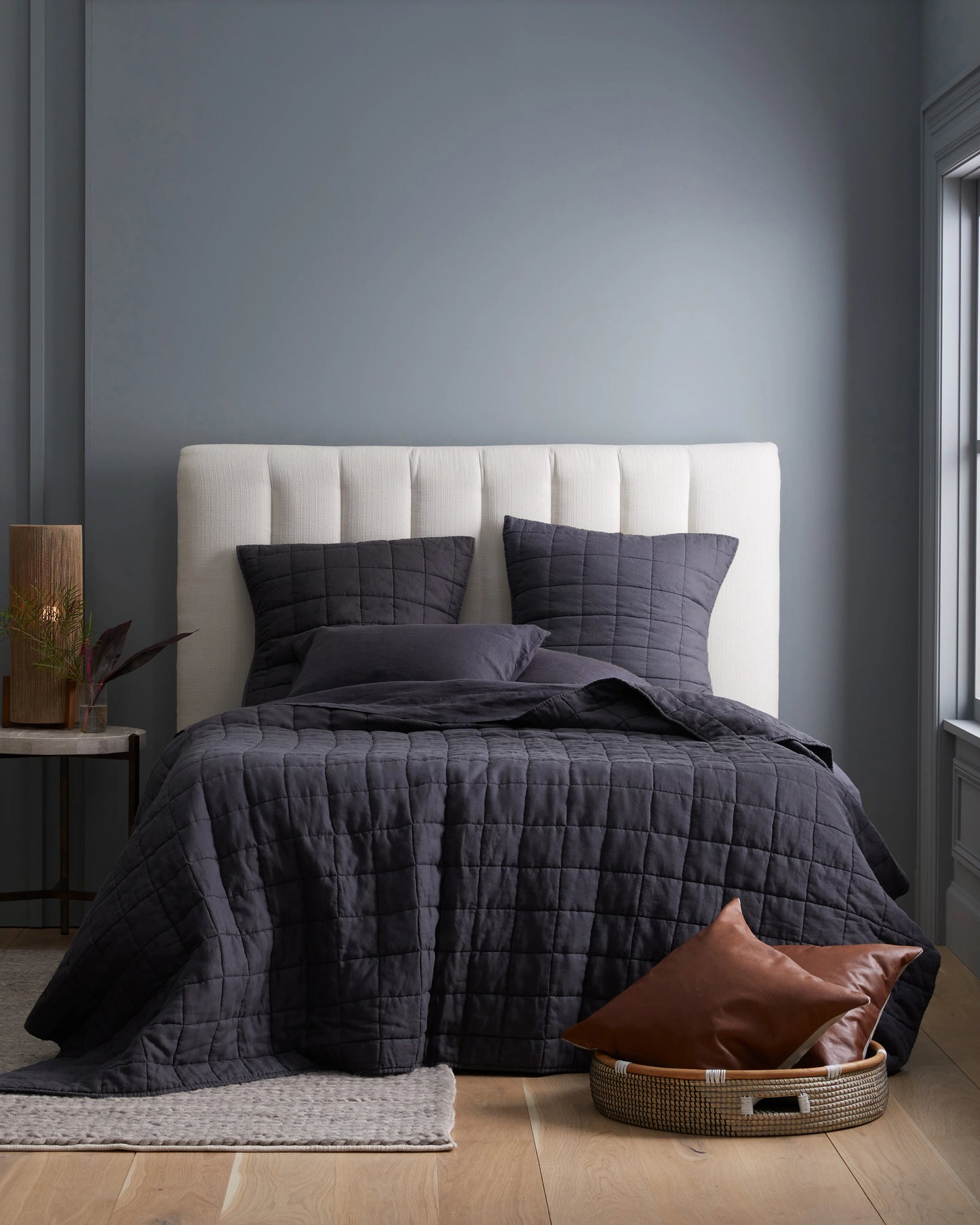 European Linen Box Quilted Euro Sham - Euro / Navy
