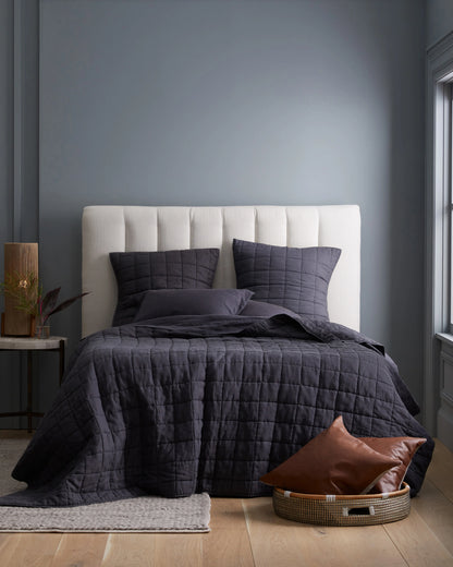 European Linen Box Quilted Euro Sham - Euro / Navy