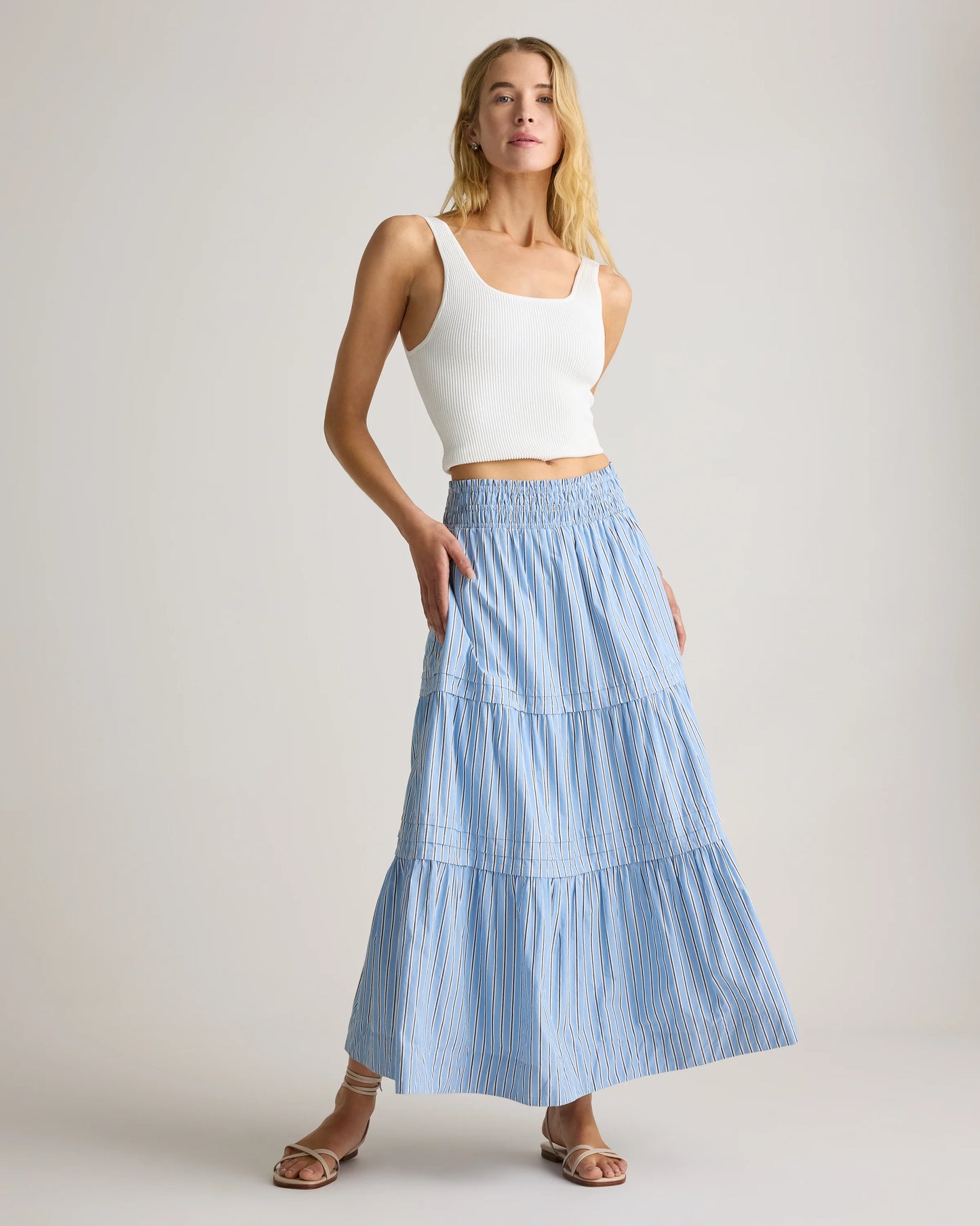 100% Organic Cotton Poplin Tiered Maxi Skirt - XS / Black