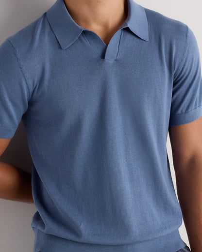 Cotton-Silk Johnny Collar Polo - S / Speckled Beige